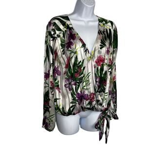 Guess Los Angeles Floral Flowy Mock-Wrap Top Small